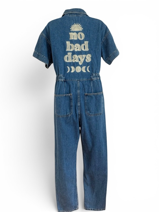Free People Pants - Free People Marci Jumpsuit embroidered “No Bad Days” short sleeve size Small